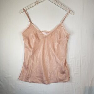 Joe Fresh Rose Gold Satin Cami Top Eyelash Lace Trim V-Neck fairy whimsy